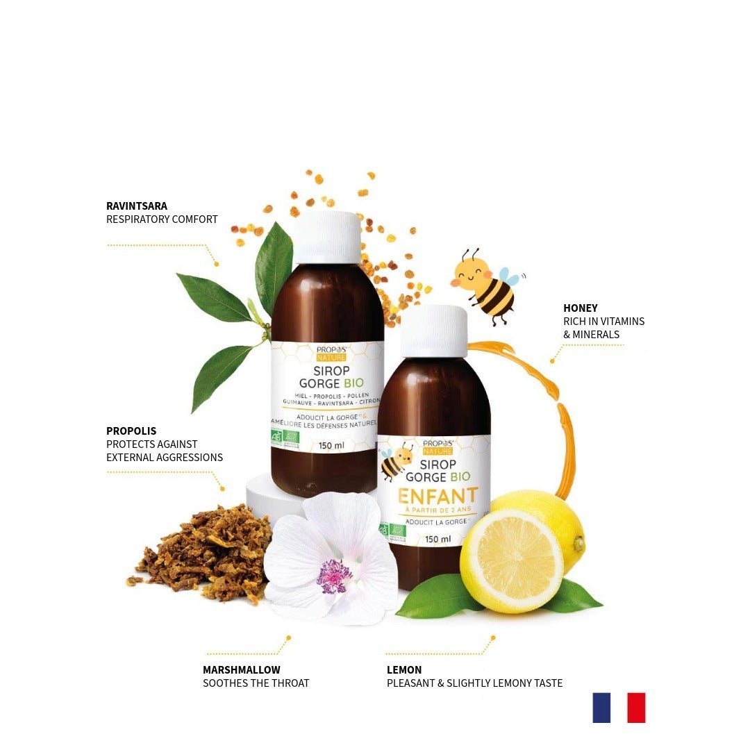 Propos'Nature Organic Throat Syrup - Propolis, Honey, Marshmallow - 150ml - Elliotti