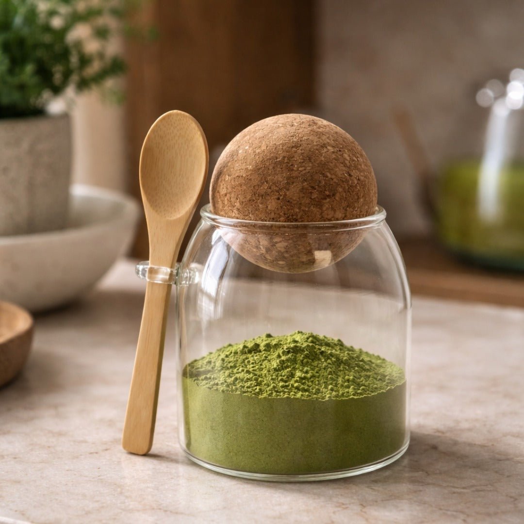 AW Artisan Small Glass Jar with Cork Ball & Spoon - 10cm - Elliotti