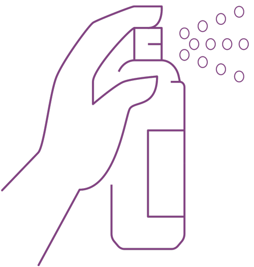 Icon of a hand holding a small spray bottle spraying a mist