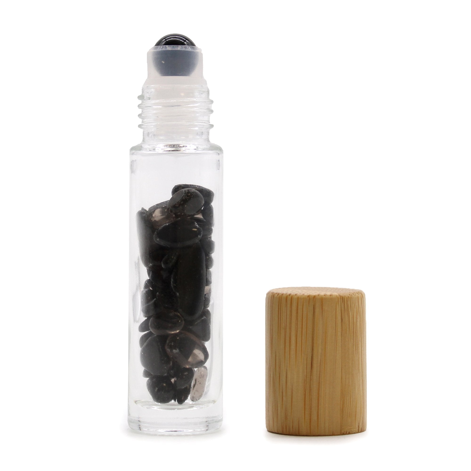 AW Artisan Gemstone Essential Oil Roller Bottle - Black Tourmaline, Wooden Lid - Elliotti