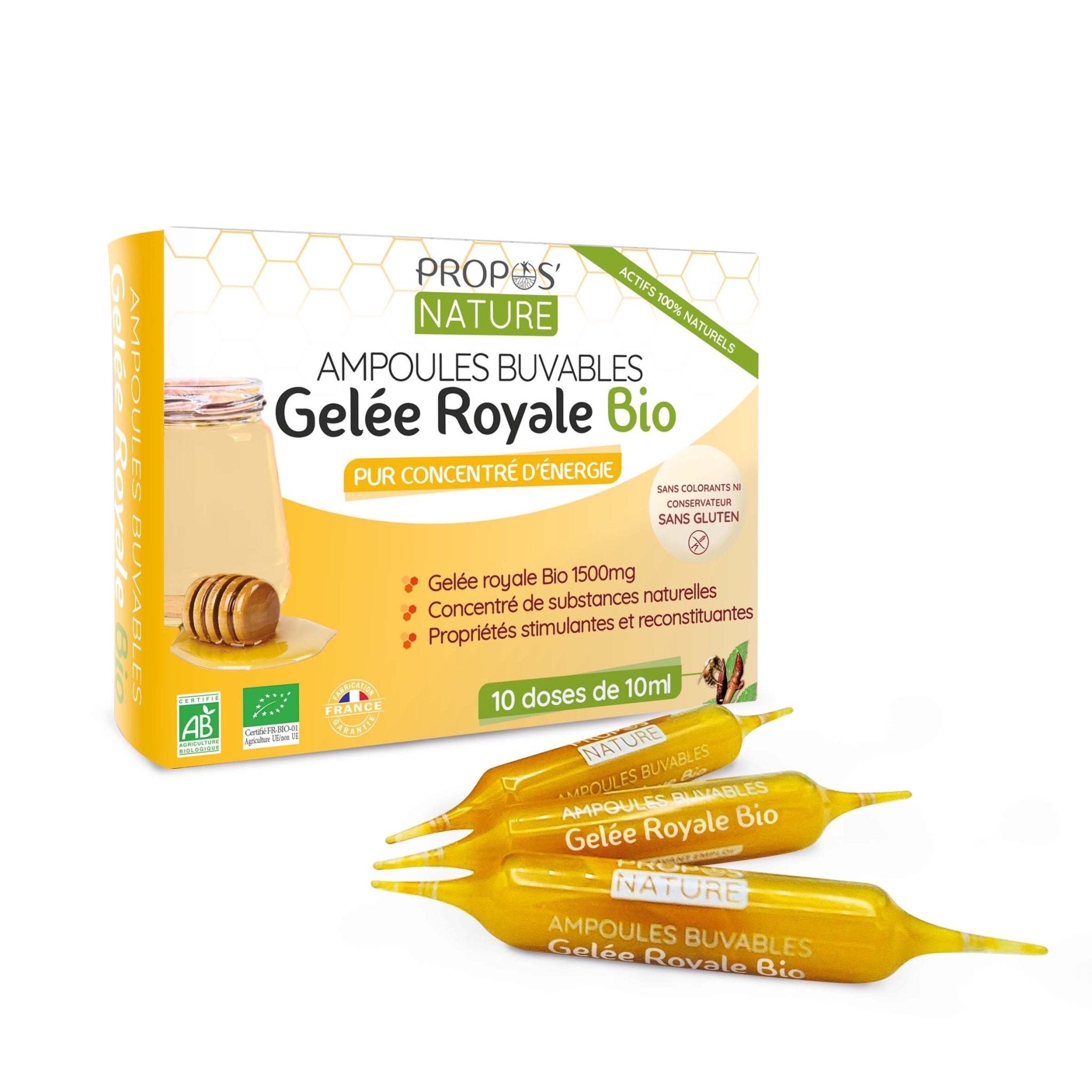 Propos'Nature Organic Royal Jelly - 1500 mg (certified organic) - 10 x 10ml ampoules - Elliotti